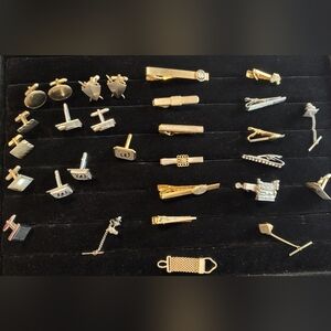 Vintage Gold And Silver Tone Tie Tack Tie Bar Cufflinks Lot Coach Swank Engine